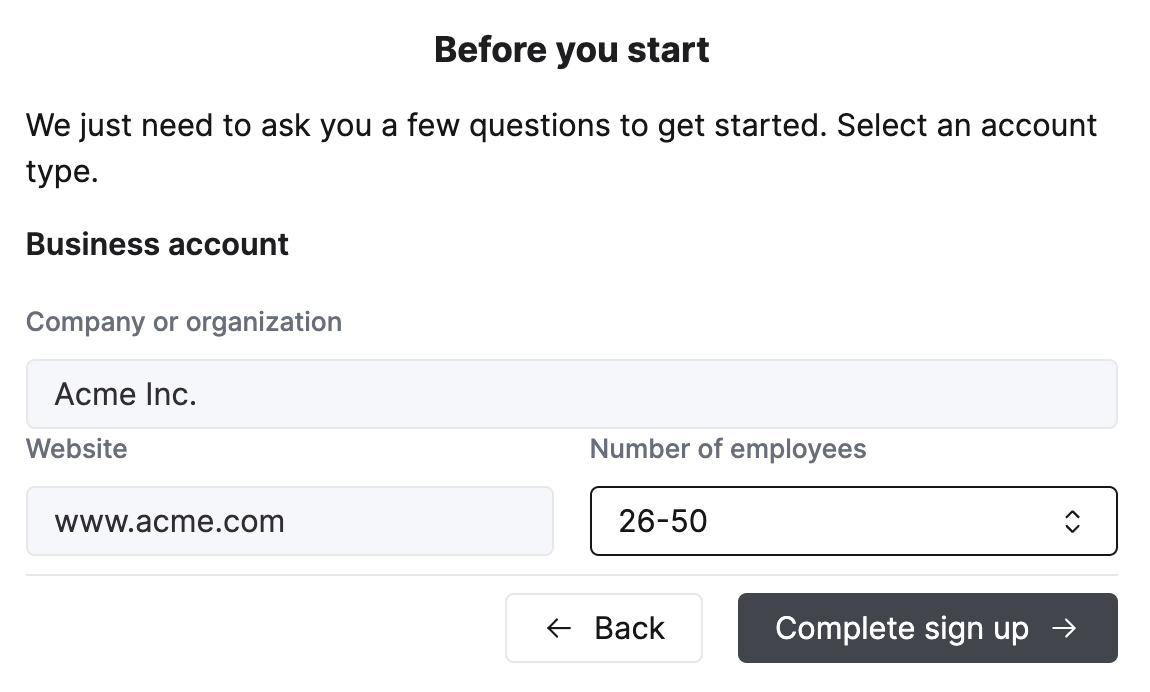 Форма информации для регистрации в ClickHouse Cloud 2