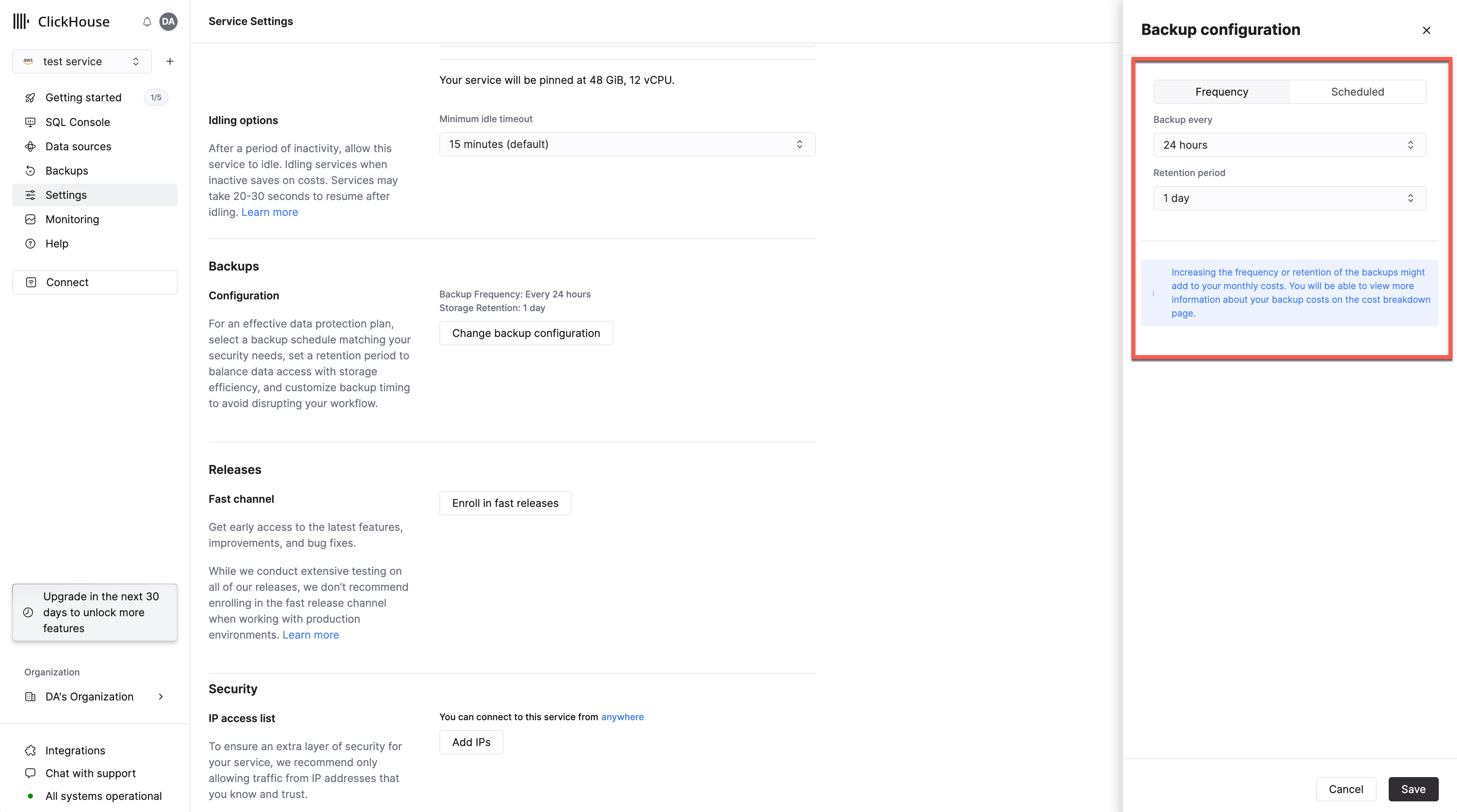 Выберите хранение и частоту резервного копирования