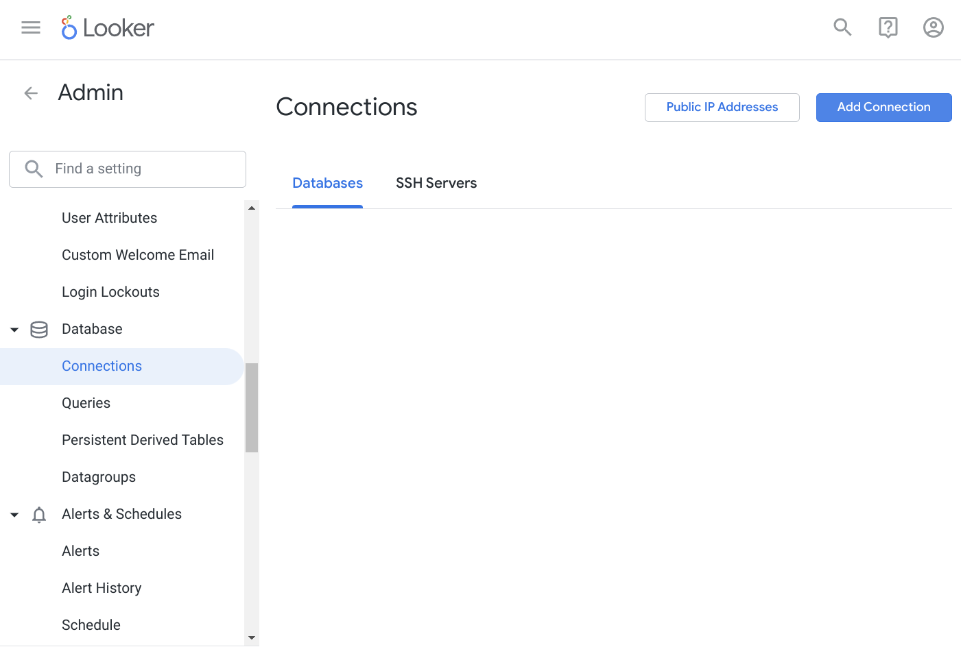 Добавление нового соединения в интерфейсе управления базами данных Looker